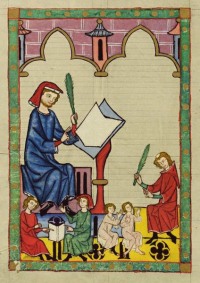 Der Schulmeister von Eßlingen, from Heidelberg, Cod. Pal. germ. 848, Große Heidelberger Liederhandschrift (Codex Manesse), Zürich, c.1300-c.1340, fol. 292v.